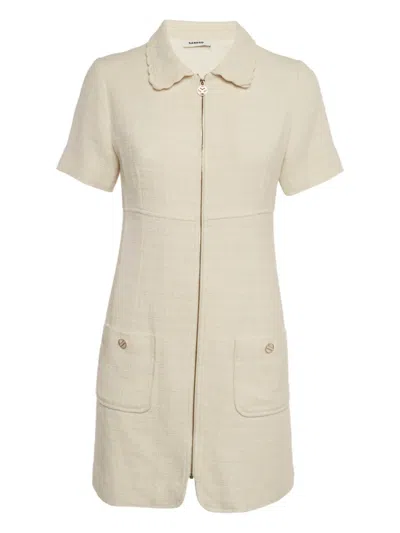 Pre-owned Sandro Tweed Zipped Mini Dress In Neutral
