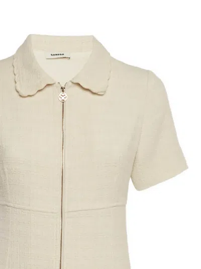 Pre-owned Sandro Tweed Zipped Mini Dress In Neutral