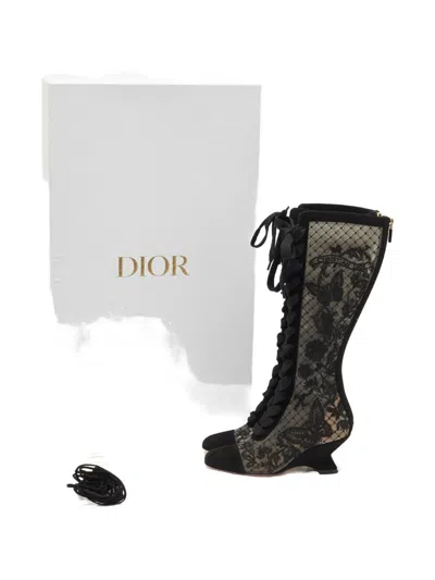 Pre-owned Dior Naughtily Embroidered-detail Suede Boots In Black