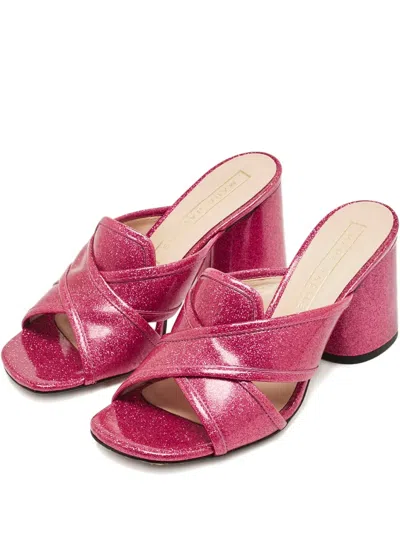 Pre-owned Marc Jacobs Glitter-embellished Block-heel Mules In Pink