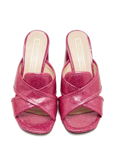 Pre-owned Marc Jacobs Glitter-embellished Block-heel Mules In Pink