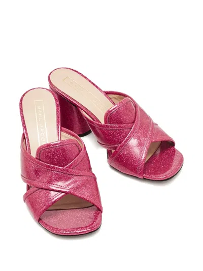 Pre-owned Marc Jacobs Glitter-embellished Block-heel Mules In Pink
