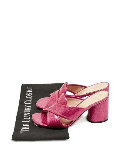 Pre-owned Marc Jacobs Glitter-embellished Block-heel Mules In Pink