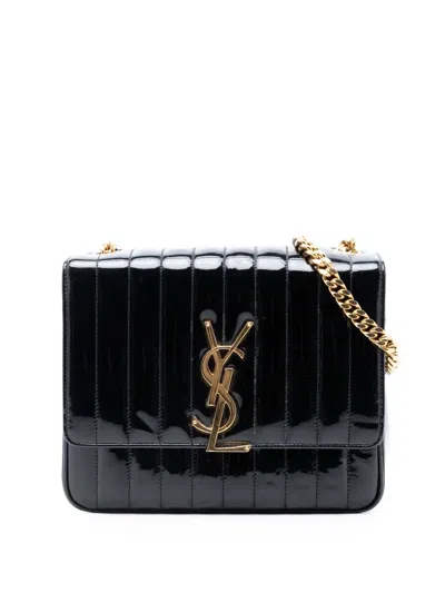 Pre-owned Saint Laurent 2018 Large Patent Vicky Crossbody Bag In Black