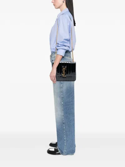 Pre-owned Saint Laurent 2018 Large Patent Vicky Crossbody Bag In Black
