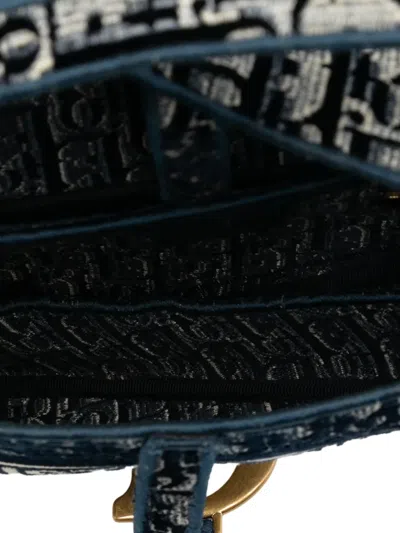 Pre-owned Dior 2020 Oblique Embroidered Velvet Saddle Bag Shoulder Bag In Blue