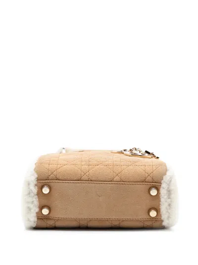 Pre-owned Dior 2000-2025 Mini Suede Cannage With Shearling Trim Lady  Satchel In Brown
