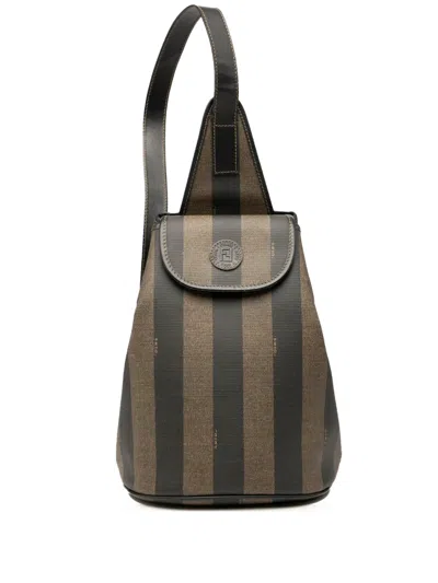 Pre-owned Fendi 20th Century Pequin Coated Canvas Sling Bag Crossbody Bag In Brown