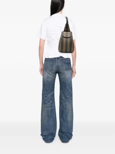 Pre-owned Fendi 20th Century Pequin Coated Canvas Sling Bag Crossbody Bag In Brown