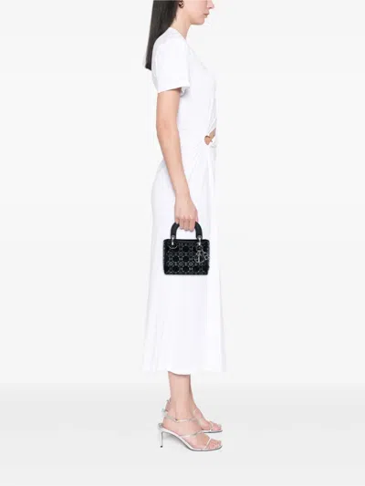 Pre-owned Dior 2017 Mini Satin Cannage Strass Crystal Embellished Lady  Satchel In Black