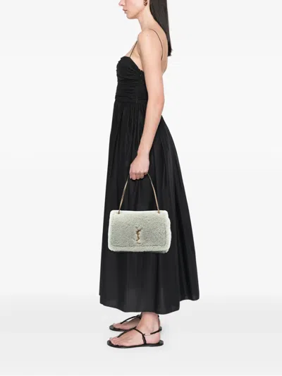 Pre-owned Saint Laurent 2022 Medium Shearling Monogram Kate Reversible Shoulder Bag In Gray