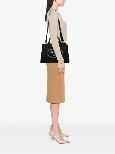 Pre-owned Prada 2013-2025 Canvas Canapa Logo Satchel In Black