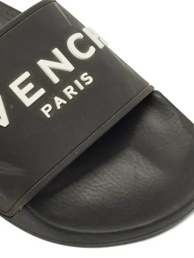 Pre-owned Givenchy Logo Slides In Black