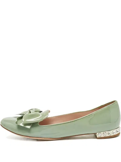 Pre-owned Miu Miu Bow-embellishment Ballet Flats In Green