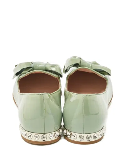 Pre-owned Miu Miu Bow-embellishment Ballet Flats In Green