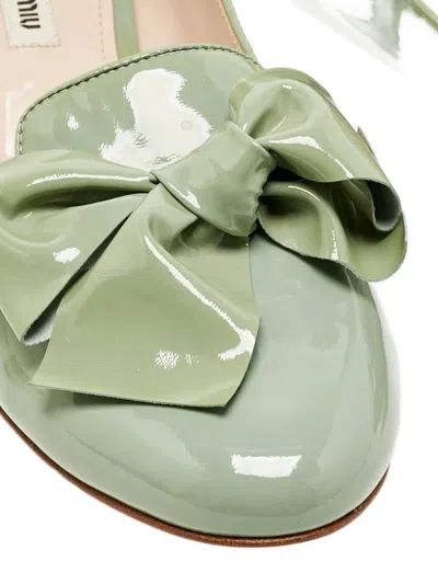 Pre-owned Miu Miu Bow-embellishment Ballet Flats In Green
