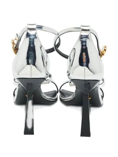 Pre-owned Versace Leather Safety-pin Sandals In Silver