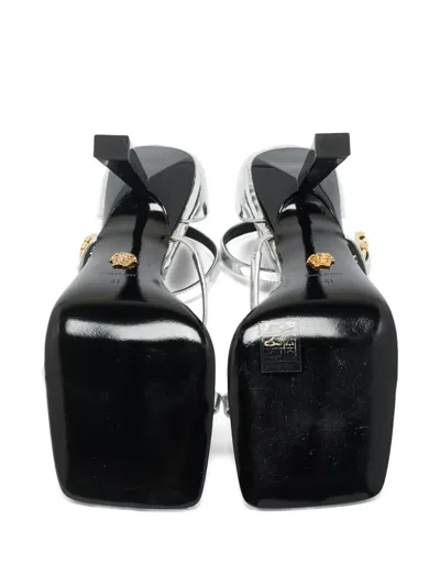 Pre-owned Versace Leather Safety-pin Sandals In Silver