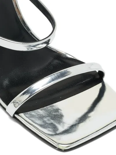 Pre-owned Versace Leather Safety-pin Sandals In Silver