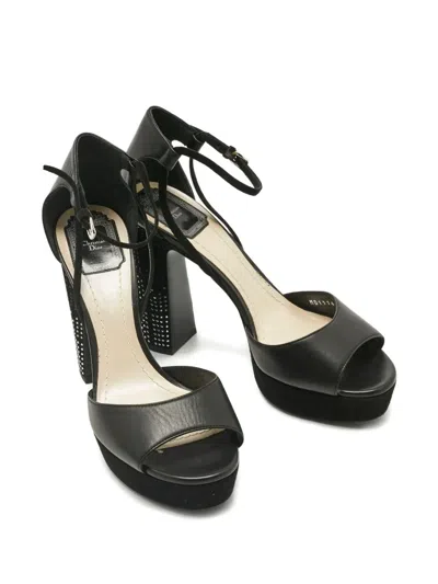 Pre-owned Dior Rainbow Stellar Block-heel Sandals In Black