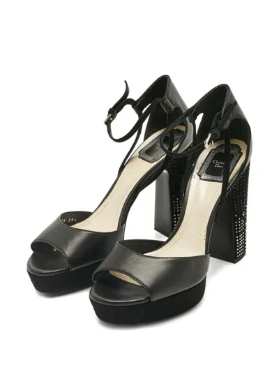 Pre-owned Dior Rainbow Stellar Block-heel Sandals In Black