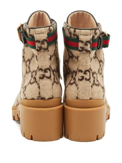 Pre-owned Gucci Sylvie Gg-patterned Ankle Boots In Neutral