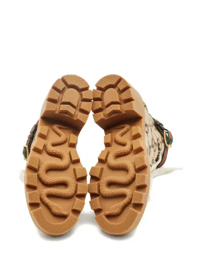 Pre-owned Gucci Sylvie Gg-patterned Ankle Boots In Neutral