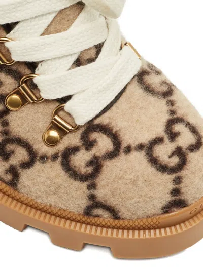 Pre-owned Gucci Sylvie Gg-patterned Ankle Boots In Neutral