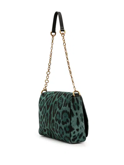 Pre-owned Dolce & Gabbana 2010-2025 Leopard Printed Denim Flap Crossbody Bag In Green