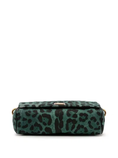 Pre-owned Dolce & Gabbana 2010-2025 Leopard Printed Denim Flap Crossbody Bag In Green