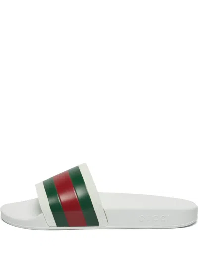 Pre-owned Gucci Pursuit 72 Stripe Slides In White
