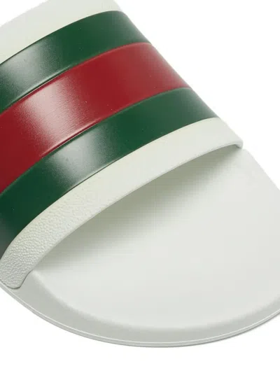 Pre-owned Gucci Pursuit 72 Stripe Slides In White