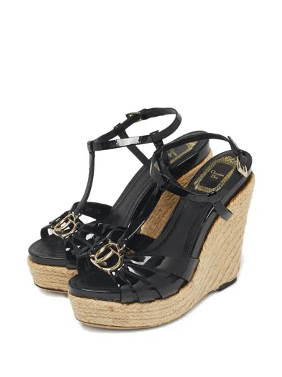 Pre-owned Dior Logo-plaque Wedge-heel Sandals In Black