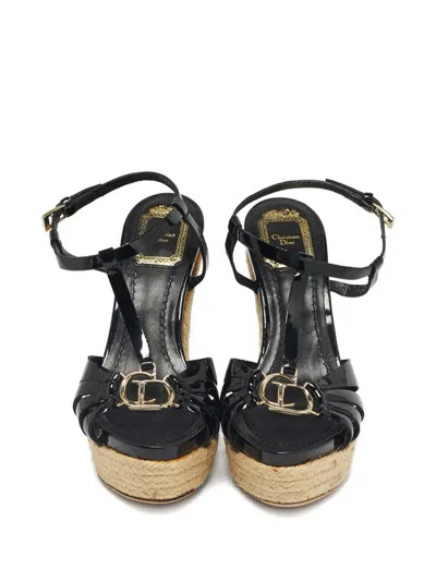 Pre-owned Dior Logo-plaque Wedge-heel Sandals In Black
