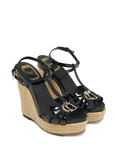 Pre-owned Dior Logo-plaque Wedge-heel Sandals In Black