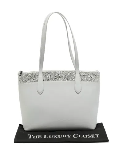 Pre-owned Kate Spade Glitter-embellished Leather Tote Bag In Gray