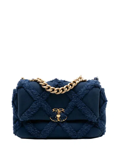 Pre-owned Chanel 2020 Medium Canvas And Cotton 19 Flap Satchel In Blue