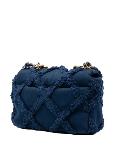 Pre-owned Chanel 2020 Medium Canvas And Cotton 19 Flap Satchel In Blue