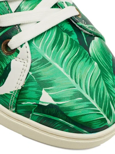 Pre-owned Dolce & Gabbana Banana Leaf-print Leather Sneakers In Green