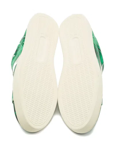 Pre-owned Dolce & Gabbana Banana Leaf-print Leather Sneakers In Green