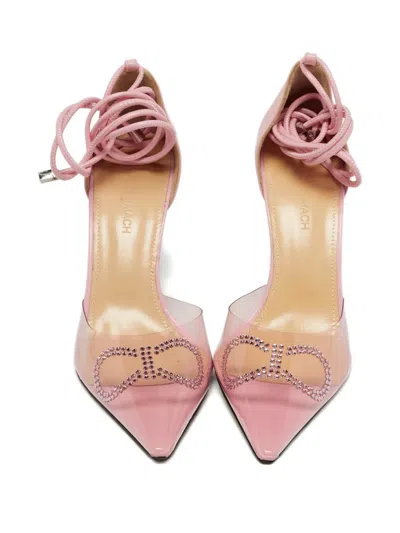 Pre-owned Mach&mach Pink Bow Leather Heels 10cm In White