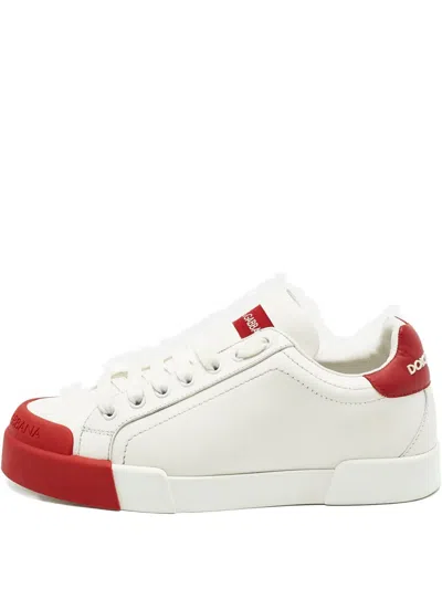 Pre-owned Dolce & Gabbana Portofino Leather Sneakers In White