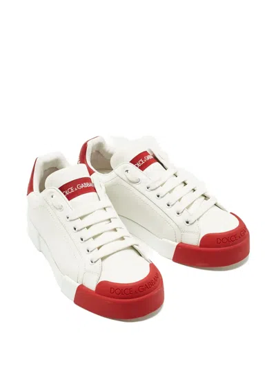 Pre-owned Dolce & Gabbana Portofino Leather Sneakers In White