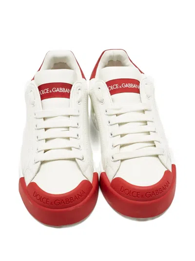 Pre-owned Dolce & Gabbana Portofino Leather Sneakers In White