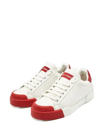 Pre-owned Dolce & Gabbana Portofino Leather Sneakers In White