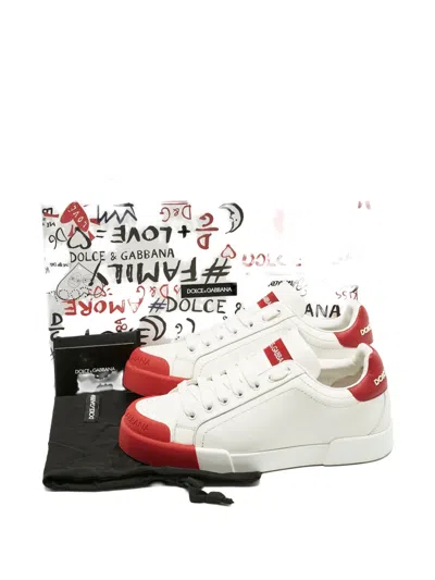 Pre-owned Dolce & Gabbana Portofino Leather Sneakers In White