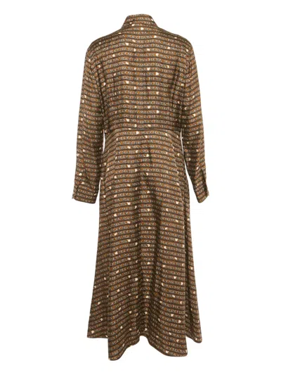 Pre-owned Max Mara Emmy Printed Silk Midi Dress In Brown