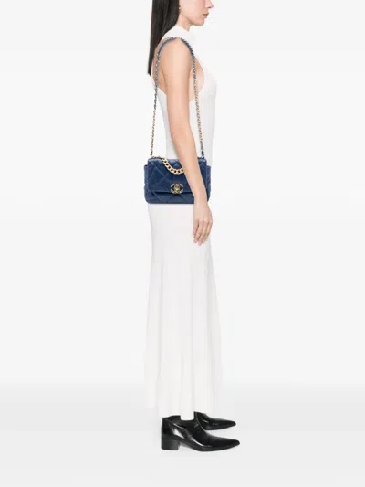 Pre-owned Chanel 2019 Medium Lambskin 19 Flap Satchel In Blue