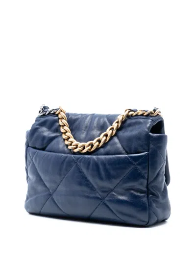 Pre-owned Chanel 2019 Medium Lambskin 19 Flap Satchel In Blue