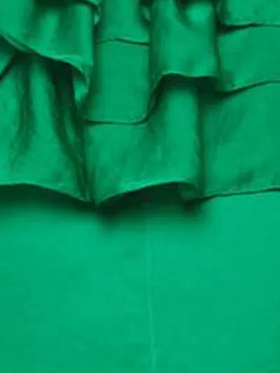 Pre-owned Maje Ruffled Satin Midi Dress In Green